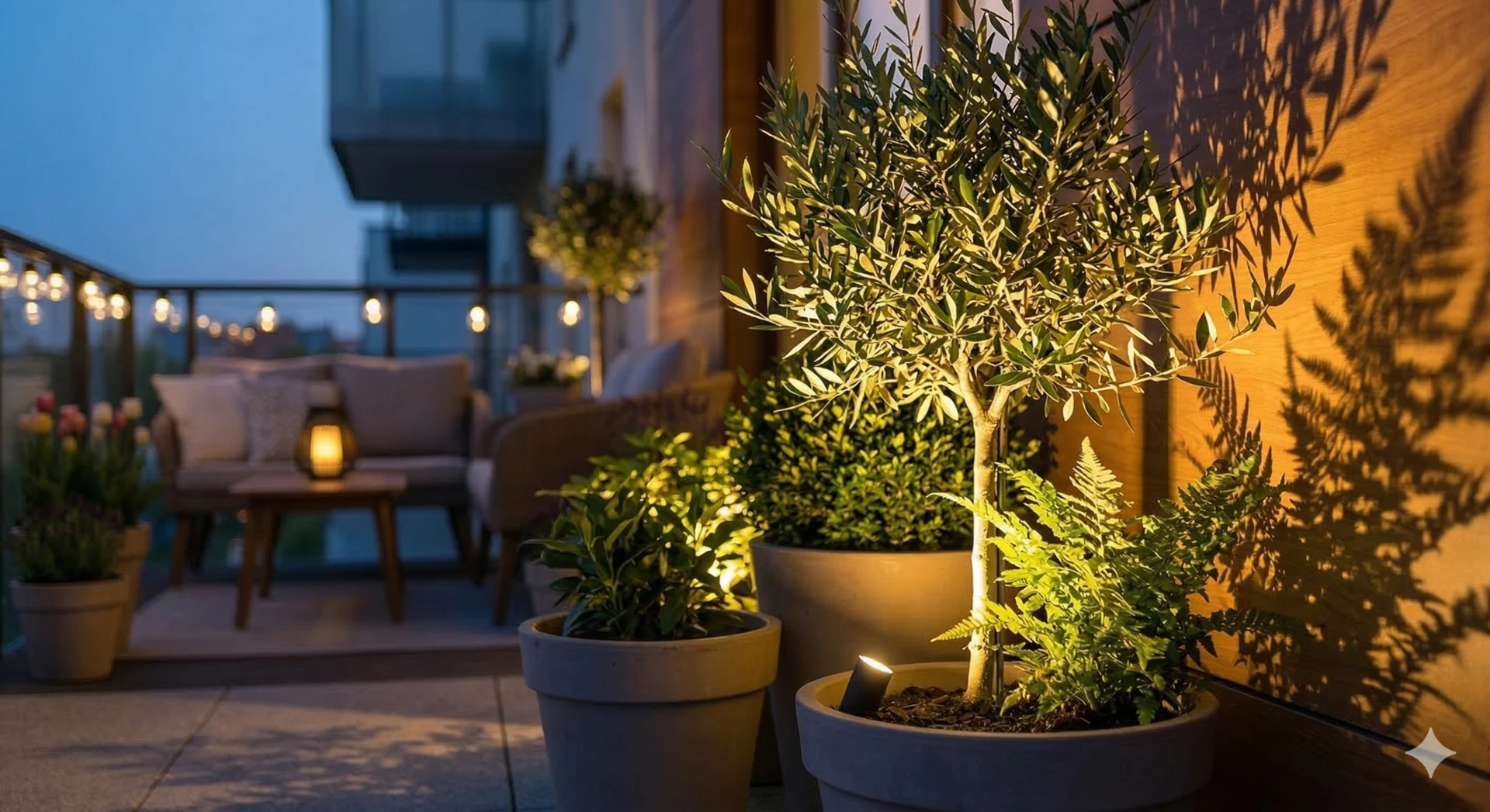 Oświetlenie balkonu - podświetlenie roślin