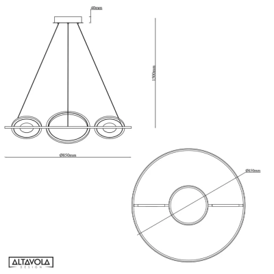 Seppia No.3 lampa wisząca LED 61W 3660lm 3000K czarny złoty