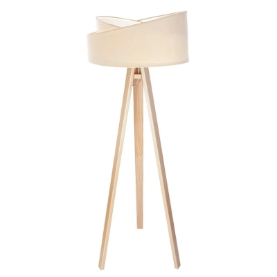 Kiara lampa podłogowa E27 stelaż drewniany sosnowy, abażur kremowy 060p-032