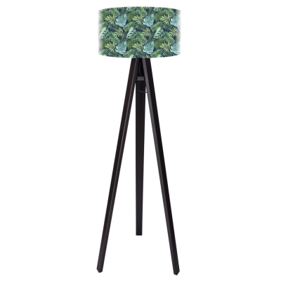 BPS Zielony gaj Ø 40 cm lampa podłogowa E27 abażur z nadrukiem latexowym, stelaż drewniany czarny