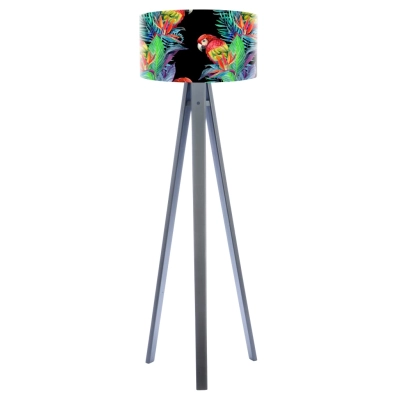 Egzotyczna papuga Ø40cm lampa podłogowa E27 abażur z nadrukiem latexowym, stelaż drewniany antracyt