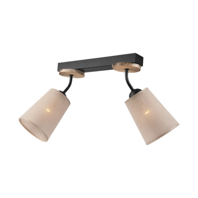 Lamkur Paco lampa sufitowa 2 x E14 stelaż czarny, abażur bezowy, drewno brzozowe