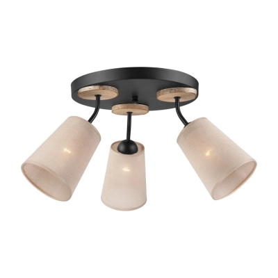 Lamkur Paco lampa sufitowa 3 x E14 stelaż czarny, abażur bezowy, drewno brzozowe
