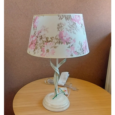 ALEKSIS lampka nocna biała z abażurem w kwiaty 1x60W E27