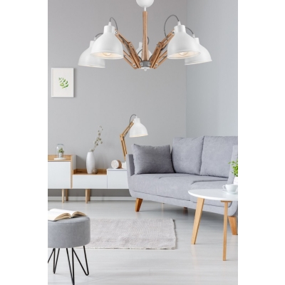 MARCELLO lampa sufitowa biała - drewno buk 5x60W E27