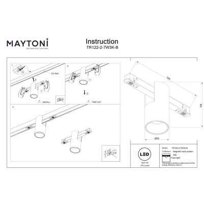 Alfa lampa do szynoprzewodu magnetycznego Flarity LED 7W 370lm 3000K TR122-2-7W3K-B