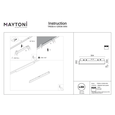 Basis lampa do szynoprzewodu magnetycznego Exility LED 12W 770lm 2700K-6000K TR030-4-12W3K-WW-DS-W