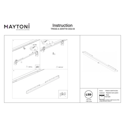 Basis lampa do szynoprzewodu magnetycznego Exility LED 30W 1650lm 2700K-6000K TR030-4-30WTW-DD2-B