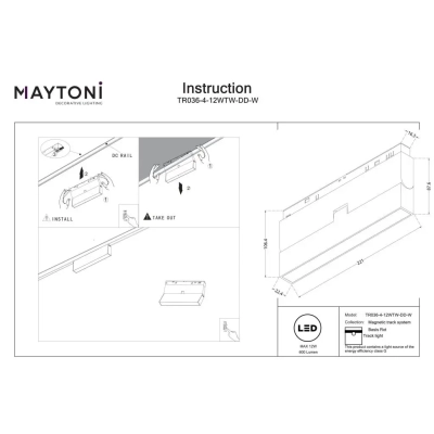 Basis Rot lampa do szynoprzewodu magnetycznego Exility LED 12W 600lm 2700K-6000K TR036-4-12WTW-DD-W