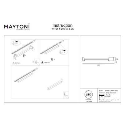 Basis Rot lampa liniowa do szynoprzewodu 1-fazowego Unity LED 24W 1900lm 4000K TR104-1-24W4K-B-DE