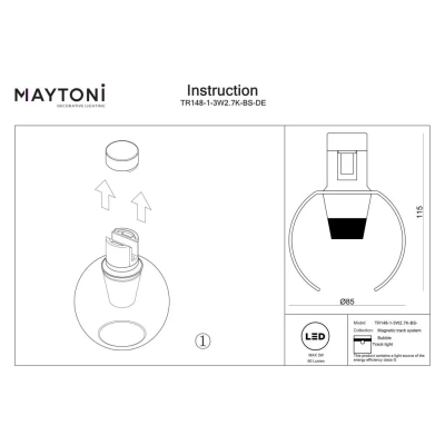 Bubble lampa do szynoprzewodu magnetycznego Flarity LED 3W 60lm 2700K TR148-1-3W2.7K-BS-DE