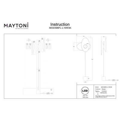 Evolution lampa podłogowa LED 12W 350lm 3000K MOD396FL-L10W3K