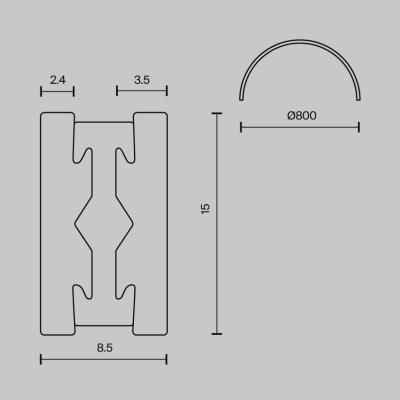 Flarity szynoprzewód magnetyczny półokrągły 800mm TRX154-SR-D800-BS