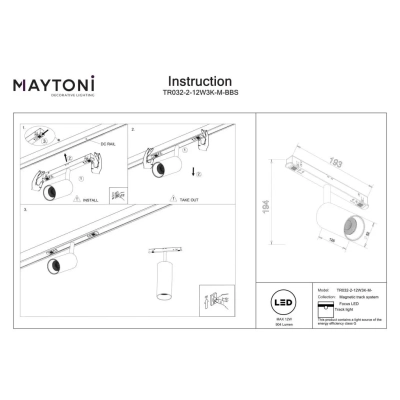 Focus LED lampa do szynoprzewodu magnetycznego Exility 12W 904lm 3000K TR032-2-12W3K-M-BBS
