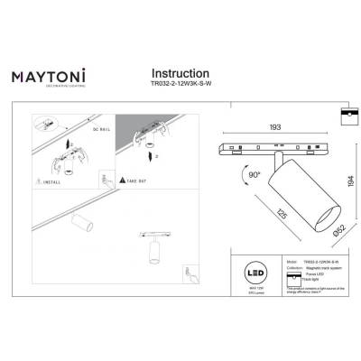 Focus LED lampa do szynoprzewodu magnetycznego Exility 12W 970lm 3000K TR032-2-12W3K-S-W