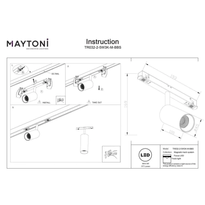 Focus LED lampa do szynoprzewodu magnetycznego Exility 5W 377lm 3000K TR032-2-5W3K-M-BBS