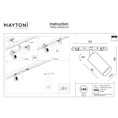 Focus LED lampa do szynoprzewodu magnetycznego Exility 5W 420lm 3000K TR032-2-5W3K-S-W