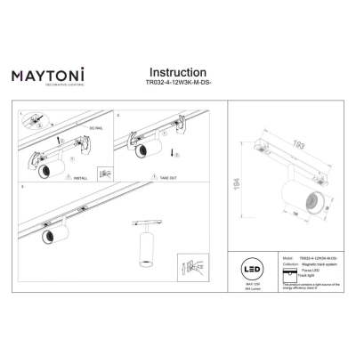 Focus LED lampa do szynoprzewodu magnetycznego Exility 12W 944lm 2700K-6000K TR032-4-12W3K-M-DS-BBS