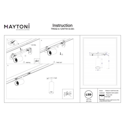 Focus LED lampa do szynoprzewodu magnetycznego Exility 12W 950lm 2700K-6000K TR032-4-12WTW-S-DD-W