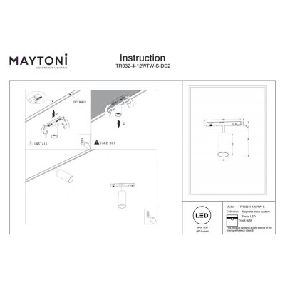 Focus LED lampa do szynoprzewodu magnetycznego Exility 12W 950lm 2700K-6000K TR032-4-12WTW-S-DD2-B