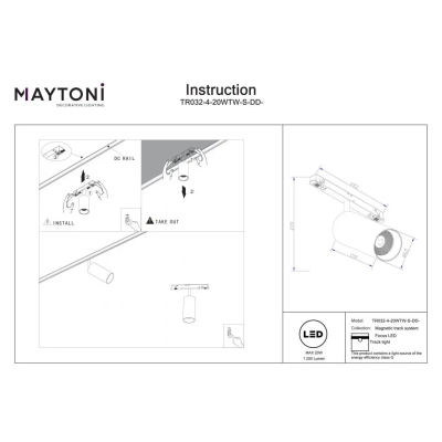 Focus LED lampa do szynoprzewodu magnetycznego Exility 20W 1200lm 2700K-6000K TR032-4-20WTW-S-DD-B