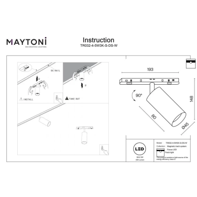 Focus LED lampa do szynoprzewodu magnetycznego Exility 5W 420lm 2700K-6000K TR032-4-5W3K-S-DS-W