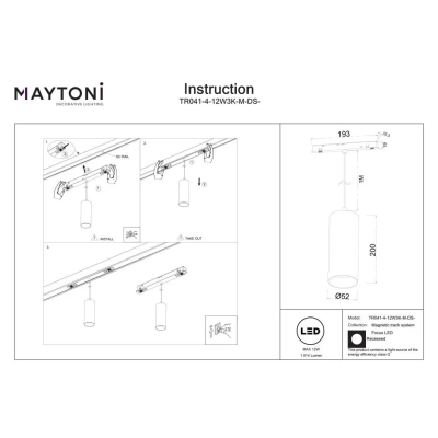 Focus LED lampa wisząca do szynoprzewodu magnetycznego Exility 12W 1014lm 2700K-6000K TR041-4-12W3K-M-DS-BBS