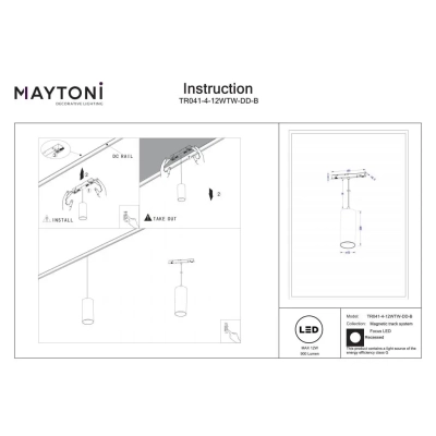 Focus LED lampa wisząca do szynoprzewodu magnetycznego Exility 12W 900lm 2700K-6000K TR041-4-12WTW-DD-B