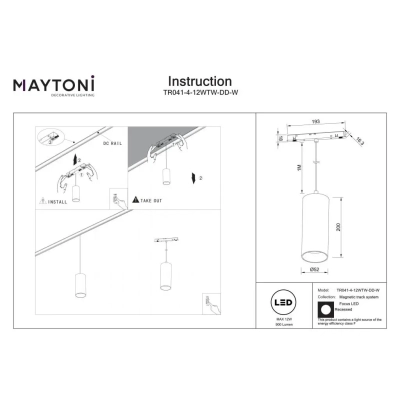 Focus LED lampa wisząca do szynoprzewodu magnetycznego Exility 12W 900lm 2700K-6000K TR041-4-12WTW-DD-W