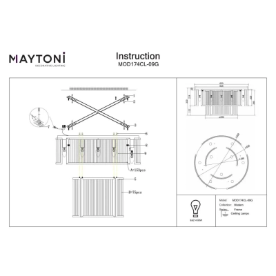 Frame lampa sufitowa 9xE14 MOD174CL-09G