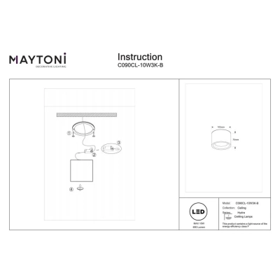 Hydra lampa sufitowa IP44 LED 10W 600lm 3000K C090CL-10W3K-B