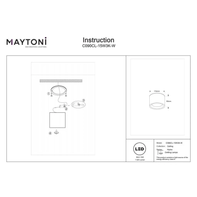 Hydra lampa sufitowa IP44 LED 15W 1320lm 3000K C090CL-15W3K-W