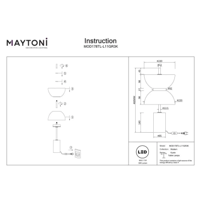 Kyoto lampka stołowa LED 11W 500lm 3000K MOD178TL-L11GR3K