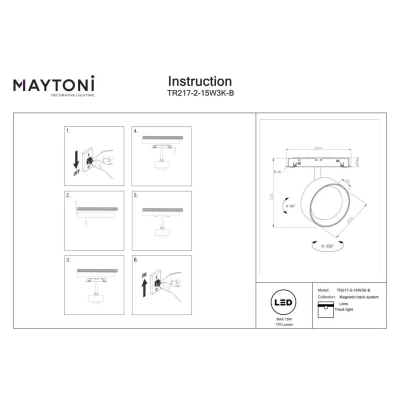 Lens reflektor do szynoprzewodu magnetycznego Flarity LED 15W 770lm 3000K TR217-2-15W3K-B