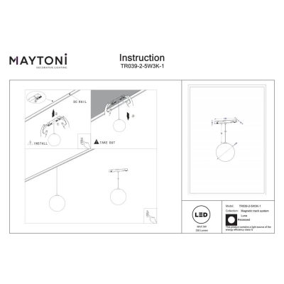 Luna lampa wisząca do szynoprzewodu magnetycznego Exility LED 5W 330lm 3000K TR039-2-5W3K-1