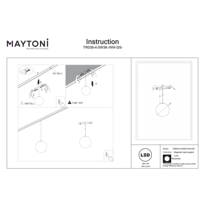 Luna lampa wisząca do szynoprzewodu magnetycznego Exility LED 5W 330lm 3000K-6000K TR039-4-5W3K-WW-DS-1