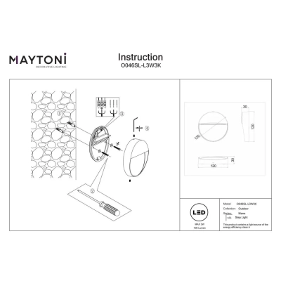 Mane kinkiet IP54 LED 3W 100lm 3000K O046SL-L3W3K