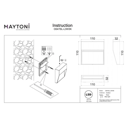 Mane kinkiet IP54 LED 3W 100lm 3000K O047SL-L3W3K