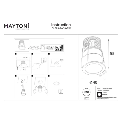 Minor lampa wbudowana LED 5W 230lm 3000K DL089-5W3K-BW