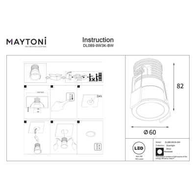 Minor lampa wbudowana LED 9W 700lm 3000K DL089-9W3K-BW