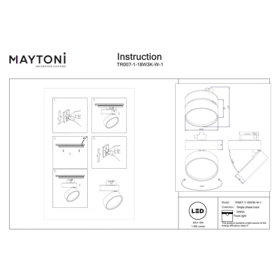 ONDA reflektor do szynoprzewodu 1-fazowego Unity LED 18W 1490lm 3000K TR007-1-18W3K-W-1