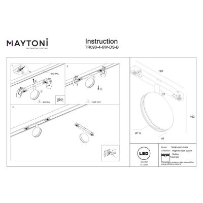 Outline lampa do szynoprzewodu magnetycznego Flarity LED 6W 31lm 2700K-6000K TR090-4-6W-DS-B