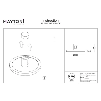 Plato lampa do szynoprzewodu magnetycznego Flarity LED 7W 250lm 2700K TR152-1-7W2.7K-BS-DE