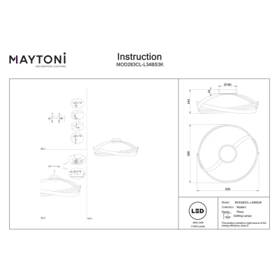 Plons lampa sufitowa LED 34W 2040lm 3000K MOD283CL-L34BS3K