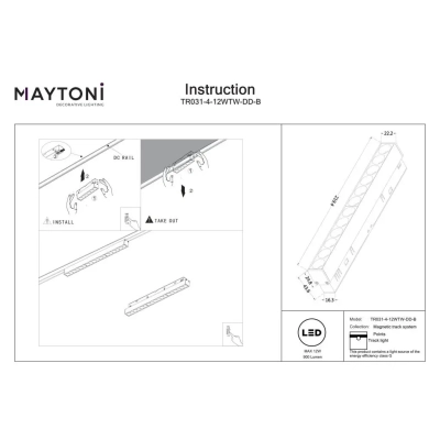 Points lampa do szynoprzewodu magnetycznego Exility LED 12W 900lm 2700K-6000K TR031-4-12WTW-DD-B