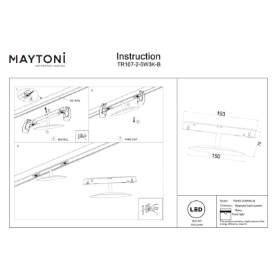 Relax lampa do szynoprzewodu magnetycznego Flarity LED 5W 164lm 3000K TR107-2-5W3K-B