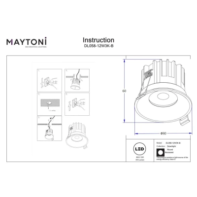Round lampa wbudowana LED 12W 840lm 3000K DL058-12W3K-B