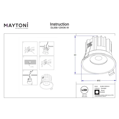 Round lampa wbudowana LED 12W 850lm 3000K DL058-12W3K-W