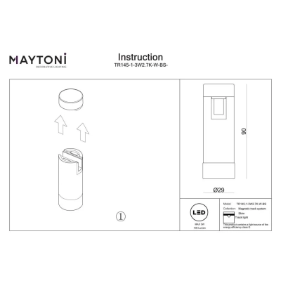 Skim lampa do szynoprzewodu magnetycznego Flarity LED 3W 100lm 2700K TR145-1-3W2.7K-W-BS-DE