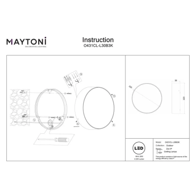 Zon IP lampa sufitowa IP65 LED 30W 2200lm 3000K O431CL-L30B3K